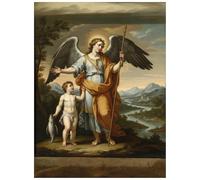 OVUNQUE PROTEGGIMI Quadro Religioso con Immagine dei Santi e Sante, Tela Canvas da Parete con Stampa Sacra, Decorazione Religiosa - Made in Italy (San Raffaele, 18 x 24 cm)