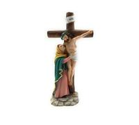OVUNQUE PROTEGGIMI Statua di Gesù Crocifisso e Madonna, cm 28, in polvere di marmo, per interni ed esterni. Cristo in croce.