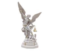 OVUNQUE PROTEGGIMI Statua di San Michele Arcangelo in polvere di marmo bianco. Con spada e bilancino. (22 cm)