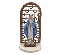 OVUNQUE PROTEGGIMI Statua Madonna Miracolosa 15 cm in Resina con Altarino Devozionale in Legno, Statuetta Immacolata Concezione Bianca o Colorata (Colorato)
