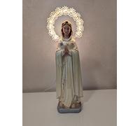 OVUNQUE PROTEGGIMI Statua Madonna Rosa Mistica in Gesso Madreperlato, 30 cm, Con Aureola Luminosa, Statuetta Maria Rosa Mistica di Montichiari con luce, dipinta a mano, per interni.