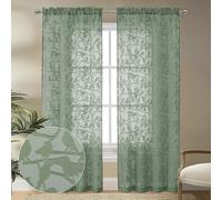 OVZME Anji - Tende velate testurizzate, colore verde salvia, lunghezza 213,4 cm, set di 2 pannelli per soggiorno, in voile semilavorato, con tasca per bastone, elegante tenda jacquard trasparente per