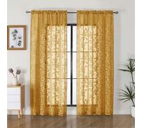 OVZME Tende trasparenti dorate lunghe 183 cm, 2 pannelli per soggiorno, motivo jacquard con clip, motivo a foglie, filtranti la luce, tende in voile semi velato, per camera da letto, ogni pannello 106