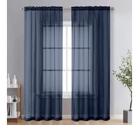 OVZME Tende trasparenti extra lunghe 241,3 cm di lunghezza, per porta francese, con tasca per asta, in voile, trattamento per finestra, per soggiorno, blu navy, 2 pannelli da 42 x 95 cm (larghezza x