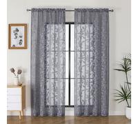 OVZME Tende trasparenti grigie lunghe 213,4 cm, 2 pannelli, per soggiorno, motivo jacquard con clip, motivo a foglie, tessuto filtrante della luce, tende in voile semi velato per camera da letto, ogni