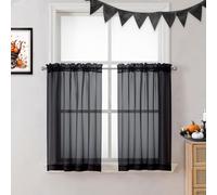 OVZME Tende trasparenti nere lunghe 36 pollici, tende da cucina corte, tende da caff trasparenti solide, tende a strati in voile per finestre, 2