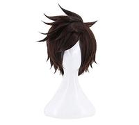OW Over watch Tracer Parrucche Cosplay Corto Marrone scuro Resistente al calore Fibra Capelli Peruca Cosplay Parrucca anime KUMZ9300