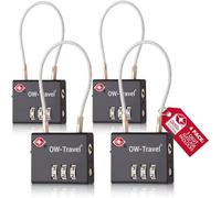 OW-Travel Lucchetto Combinazione Cavo TSA. Lucchetto Flessibile per Valigie e Bagagli da Viaggio. Lucchetto Cavo Acciaio con Combinazione per Armadietto Palestra. Nero 4 Pezzi