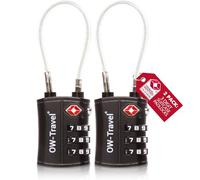 OW-Travel Lucchetto Combinazione Valigia TSA 3 Cifre con Cavo per Valigie e Bagagli da Viaggio. Lucchetto Armadietto Palestra e Zaino. Lucchetti TSA per USA a Codice. Serratura Nera 2 Pezzi