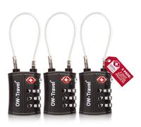 OW-Travel Lucchetto Combinazione Valigia TSA 3 Cifre con Cavo per Valigie e Bagagli da Viaggio. Lucchetto Armadietto Palestra e Zaino. Lucchetti TSA per USA a Codice. Serratura Nera 3 Pezzi