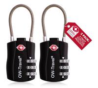 OW-Travel Lucchetto Combinazione Valigia TSA 3 Cifre con Cavo per Valigie e Bagagli da Viaggio. Lucchetto Armadietto Palestra e Zaino. Lucchetti TSA per USA a Codice. Serratura Nera 2 Pezzo
