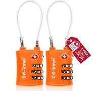 OW-Travel Lucchetto Combinazione Valigia TSA 3 Cifre con Cavo per Valigie e Bagagli da Viaggio. Lucchetto Armadietto Palestra e Zaino. Lucchetti TSA per USA a Codice. Serratura Arancione 2 Pezzi