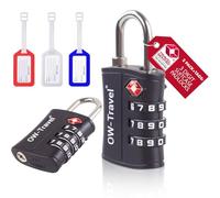 OW-Travel Lucchetto Combinazione Valigia TSA 3 Cifre in Plastica ABS + 3 Etichette per Valigie e Bagagli da Viaggio. Lucchetto Armadietto Palestra e Zaino. Lucchetti TSA per USA. Nera 2 Pezzi
