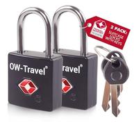 OW-Travel Lucchetto per Valigia con Chiave per Valigie e Bagagli da Viaggio. Lucchetto TSA Piccolo con Chiave per Armadietto Palestra e Zaino. Lucchetti TSA per USA. Serratura Nera, 2 Pezzi