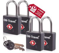 OW-Travel Lucchetto per Valigia con Chiave per Valigie e Bagagli da Viaggio. Lucchetto TSA Piccolo con Chiave per Armadietto Palestra e Zaino. Lucchetti TSA per USA. Serratura Nera, 4 Pezzi