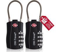 OW-Travel Lucchetto TSA con Cavo, Lucchetto Valigia Aereo 4 Cifre Nero 2 Pz