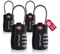 OW-Travel Lucchetto TSA con Cavo, Lucchetto Valigia Aereo 4 Cifre Nero 4 Pz