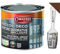 Owatrol DECO Vernice Smalto protettivo, Primer antiruggine, perfetto per Ferro (anche zincato), Legno, PVC, Plastica, Tegole. Finitura Lucida (0,75 Lt, Marrone RAL 8028)