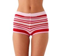 Owegvia Boxer da donna a righe Y2K Knit Low Rise Mini Short Lounge elastico arcobaleno blocco di colore slim fit pantaloncini maglione, Rosso, S