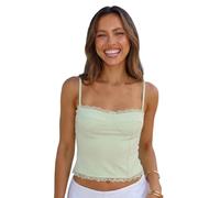 Owegvia Bustino da donna, corsetto con spalline sottili, con bordo in pizzo, canottiere Y2K per appuntamenti serali, Giallo, S