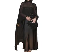Owegvia Mantello lungo da donna in chiffon, mantello alto e basso, mantello in rete trasparente, poncho top fluido, capelets coprono, Nero , Etichettalia unica
