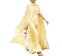Owegvia Mantello lungo da donna in chiffon, mantello alto e basso, mantello in rete trasparente, poncho top fluido, capelets coprono, Giallo, Etichettalia unica