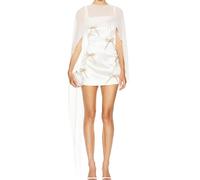 Owegvia Mantello lungo da donna in chiffon, mantello alto e basso, mantello in rete trasparente, poncho top fluido, capelets coprono, bianco, Etichettalia unica