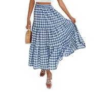 Owegvia Y2k Plaid A Balze Maxi Gonne per Le Donne Gonna A Vita Alta Tinta Unita/Plaid Flowy A Line Boho Uscire Gonna a quadretti, Blu scuro, S