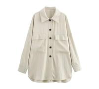 OWEIEYEU Camicia da donna a maniche lunghe con risvolto casual stile pigro drappo largo camicia lunga giacca top, Riso Colorato Albicocca, S