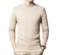 OWEIEYEU Maglione da uomo in cashmere con collo a lupetto, a maniche lunghe, pullover in maglia aderente, maglione caldo, Beige, L