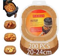 Owelth 20-24cm Carta Forno per Friggitrice ad Aria, 200 Pezzi Contenitori Friggitrice ad Aria Quadrato, Antiaderente e Resistente All'olio Fodera Usa e Getta, Fogli Carta per Forno Microonde