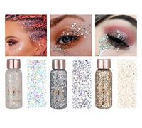 Owelth 3 Bottiglia Glitter Body Gel, Brillantini Make Up Gel, Glitterato Sparkle per Corpo, Viso, Capelli, Unghie, Occhi, Labbra, Chunky Glitter Decorazione per Festival Feste in Maschera Patry