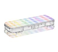 OWFKAY Astuccio con forniture arcobaleno a scacchi in plastica trasparente scatola organizer pastello scatola portaoggetti doppio strato portapenne per la scuola