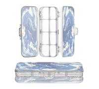 OWFKAY Astuccio con forniture blu marmorizzazione astratta plastica trasparente matita scatola organizzatore pastello scatola portaoggetti doppio strato portapenne per la scuola