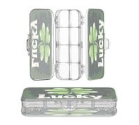 OWFKAY Astuccio con forniture Lucky Clover plastica trasparente matita scatola organizzatore pastello scatola portaoggetti doppio strato portapenne per la scuola