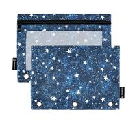 OWFKAY Astuccio per raccoglitori a 3 anelli, confezione da 2, 3 fori, con cerniera, con finestra trasparente, stelle blu su cielo notturno, Stelle blu sul cielo notturno, one sizex2, Beauty case