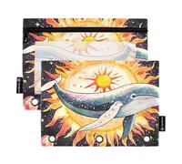 OWFKAY Astuccio per raccoglitori a 3 anelli, confezione da 2, 3 fori, con cerniera, con finestra trasparente, pianeta balena e sole, Pianeta della balena solare, one sizex2, Beauty case