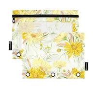 OWFKAY Astuccio per raccoglitori a 3 anelli, confezione da 2 - 3 fori con cerniera con finestra trasparente, fiori di camomilla gialla e miglio, Fiori di camomilla gialla e miglio, one sizex2, Beauty
