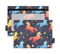 OWFKAY Astuccio per raccoglitori a 3 anelli, confezione da 2, 3 fori, con cerniera, con finestra trasparente, motivo unicorni e stelle, Motivo con unicorni sfumati e stelle, one sizex2, Beauty case