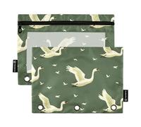 OWFKAY Astuccio per raccoglitori a 3 anelli, confezione da 2, 3 fori, con cerniera, con finestra trasparente, cigni volanti su motivo verde, Cigni volanti sul modello verde, one sizex2, Beauty case