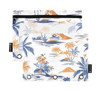 OWFKAY Astuccio per raccoglitori a 3 anelli, confezione da 2, 3 fori, con cerniera, con finestra trasparente, motivo palme e barca a vela, Modello di barca a vela con palme, one sizex2, Beauty case