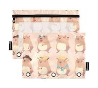 OWFKAY Astuccio per raccoglitori a 3 anelli, confezione da 2 - 3 fori con cerniera con finestra trasparente - Espressioni Capybara in varie forme, Espressioni di Capibara in varie forme, one sizex2