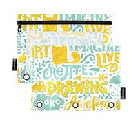 OWFKAY Astuccio per raccoglitori a 3 anelli, confezione da 2, 3 fori con cerniera, con finestra trasparente, scritte motivazionali gialle e blu, Lettering motivazionale giallo blu, one sizex2, Beauty