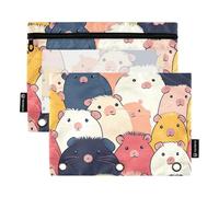 OWFKAY Astuccio per raccoglitori a 3 anelli, confezione da 2, 3 fori, con cerniera, con finestra trasparente, motivo porcellino d'India colorato, Motivo colorato con porcellini d'India, one sizex2
