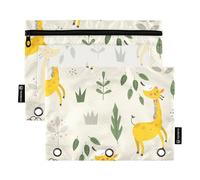 OWFKAY Astuccio per raccoglitori a 3 anelli, confezione da 2, 3 fori con cerniera, con finestra trasparente, giraffa gialla, Giraffa gialla, one sizex2, Beauty case