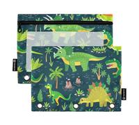 OWFKAY Astuccio per raccoglitori a 3 anelli, confezione da 2 - 3 fori con cerniera con finestra trasparente, dinosauro cartone animato dinosauro bambino T-rex, Dinosauro Cartone Animato Bambino Dino
