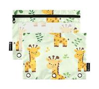 OWFKAY Astuccio per raccoglitori a 3 anelli, confezione da 2, 3 fori, con cerniera, con finestra trasparente, motivo giraffa, Motivo giraffa., one sizex2, Beauty case
