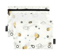OWFKAY Astuccio per raccoglitori a 3 anelli, confezione da 2 - 3 fori con cerniera e api gialle che volano con finestra trasparente, Api Gialle Volanti, one sizex2, Beauty case