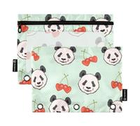 OWFKAY Astuccio per raccoglitori a 3 anelli, confezione da 2 - 3 fori con cerniera e finestra trasparente, motivo: panda e ciliegia, Panda Bear e Cherry, one sizex2, Beauty case