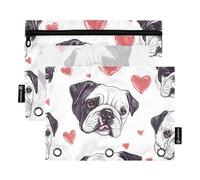OWFKAY Astuccio per raccoglitori a 3 anelli, confezione da 2 - 3 fori con cerniera e finestra trasparente, motivo bulldog e cuore, Bulldog Love Heart Pattern, one sizex2, Beauty case
